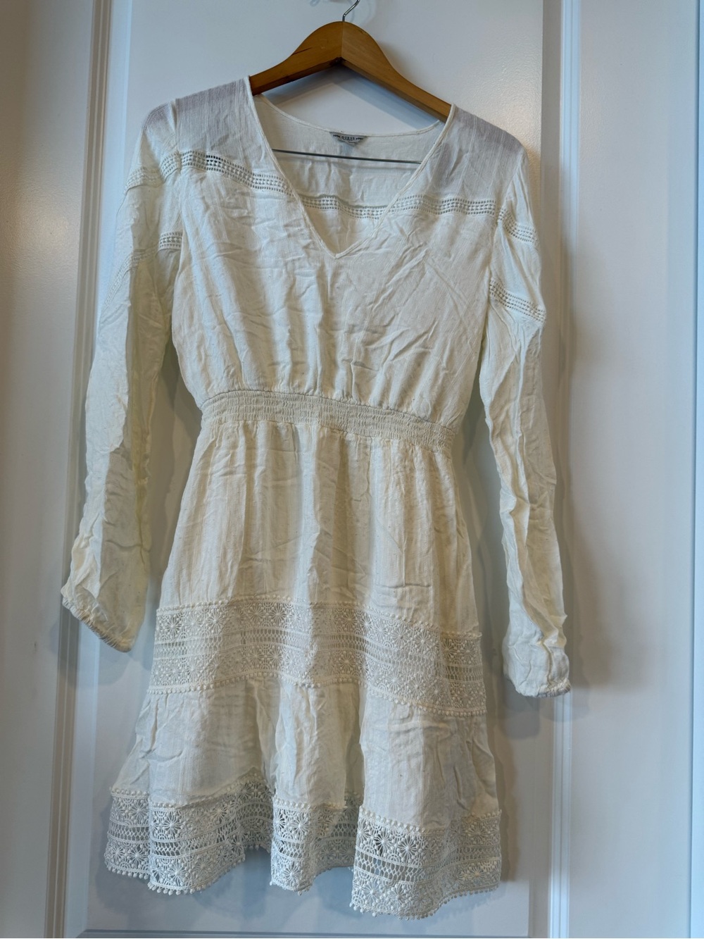 Guess Women's Ivory Crochet-Trim V-Neck Dress